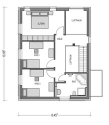 Im Obergeschoss des Musterhauses Elbmosaik kann auf Wunsch ein zusätzliches Zimmer entstehen.