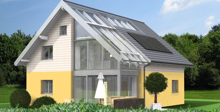 Planungsbeispiel Einfamilienhaus 151H15 - Ansicht Südseite Copyright: Bio-Solar-Haus