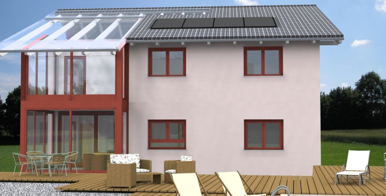 Planungsbeispiel Einfamilienhaus 165H20 - Ansicht Südseite Copyright: Bio-Solar-Haus