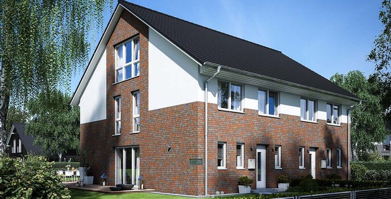 Basishaus Zweigeschossiger Baustil mit Satteldach und 35° Dachneigung
 Copyright: 